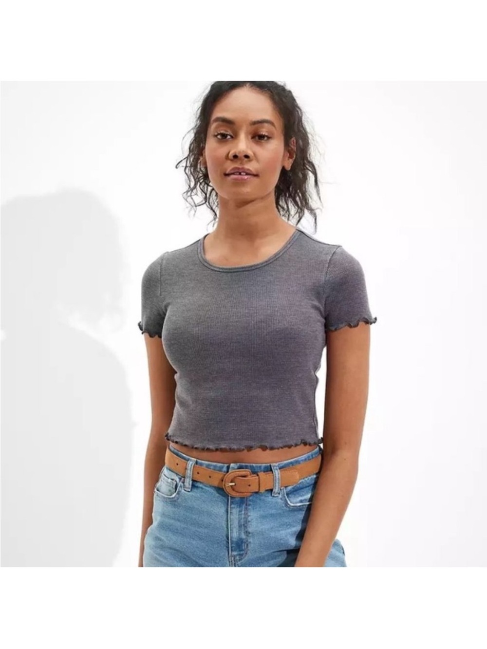 Ribbed Lettuce-Edge Crop Top